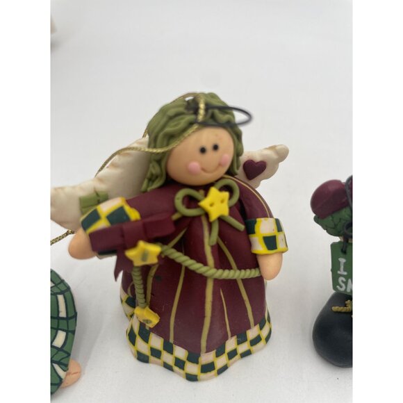 Set Of 5 Handmade Clay Holiday Ornaments With Snowman & Angel Designs Includes G - Picture 10 of 15
